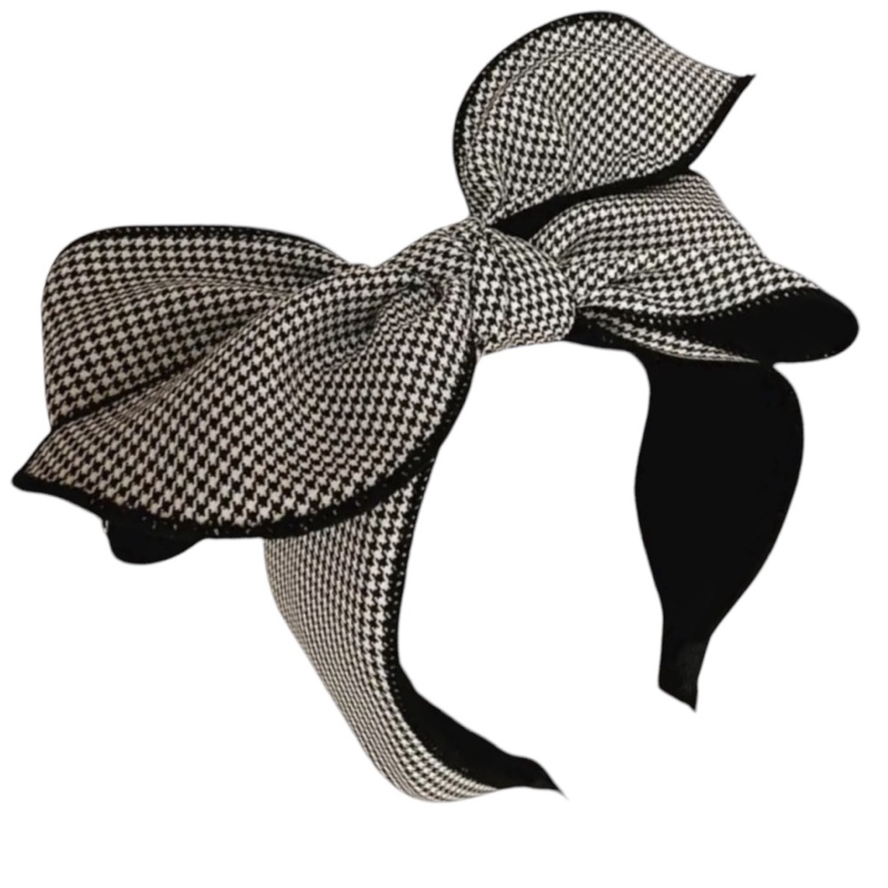 Black Houndstooth Bow Headband